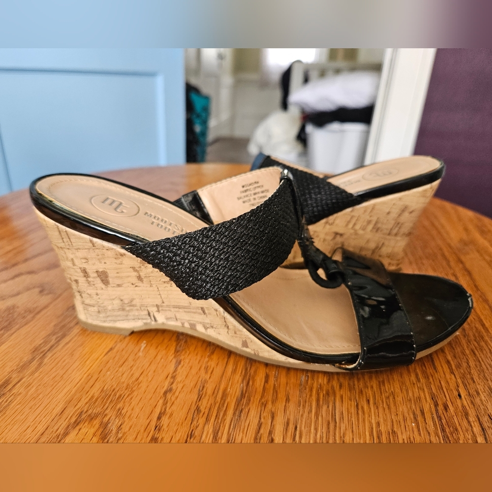 Black cork kitten heel sandals